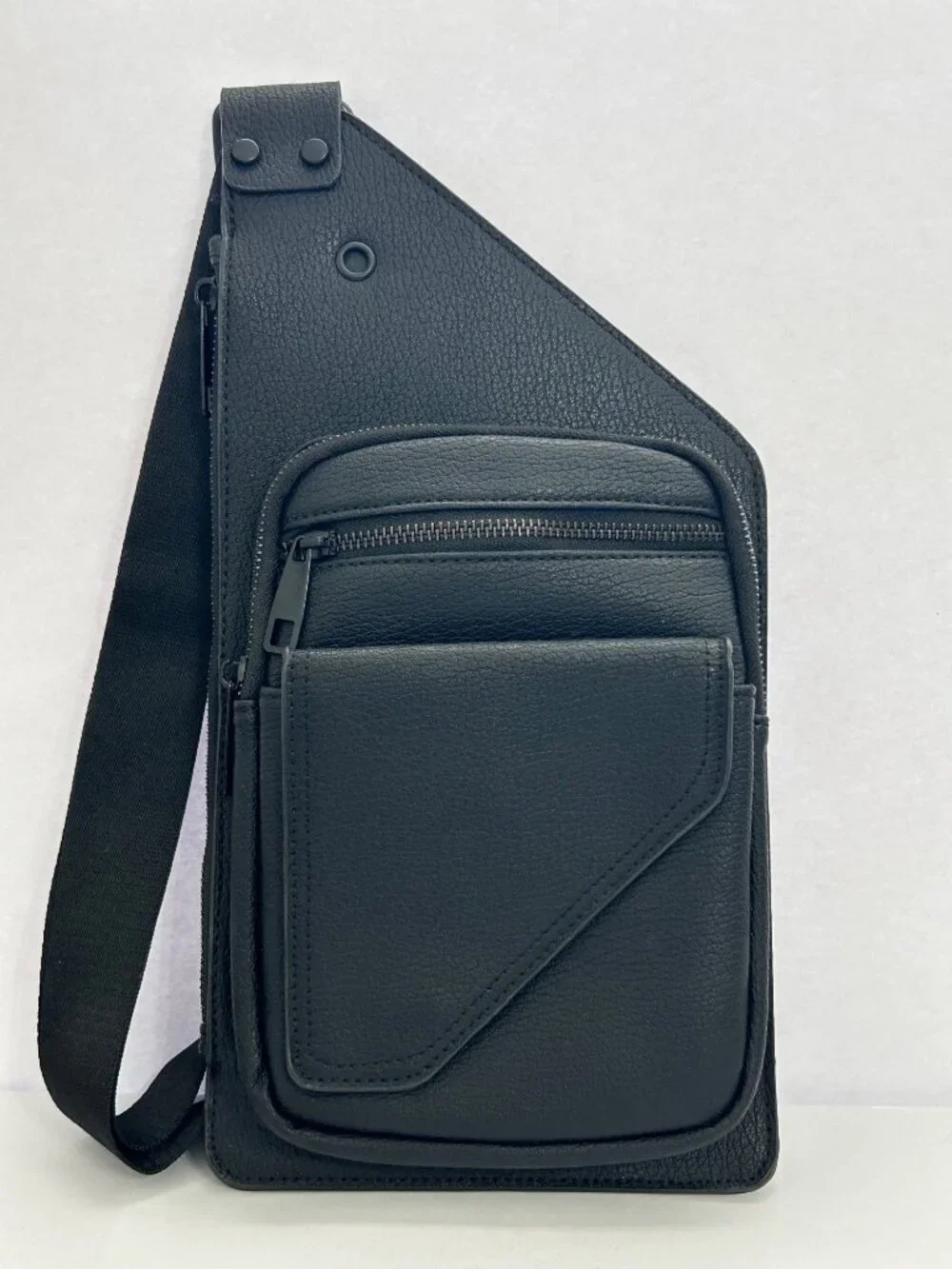 Black Crossbody Faux Leather Sling Crossbody Courier Bag Adjustable Strap Unisex - Picture 1 of 6